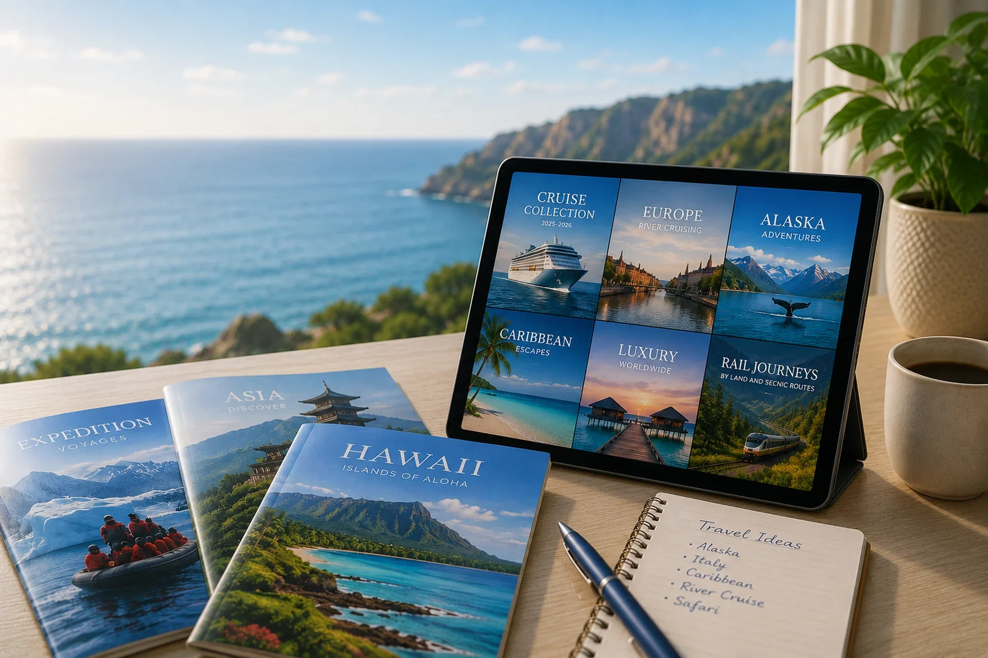 Luxury cruise brochures and travel planning